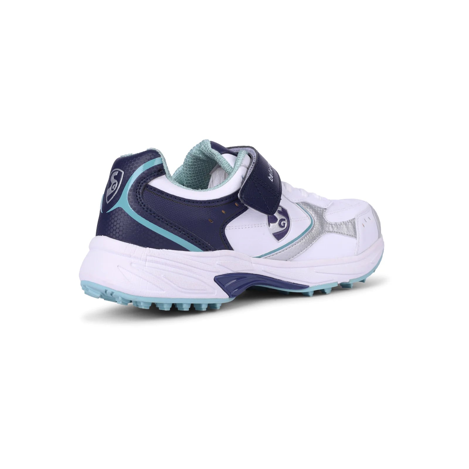 SG ARMOUR STUD Cricket Shoes in White/Navy/Teal – Your Ultimate Cricket Companion